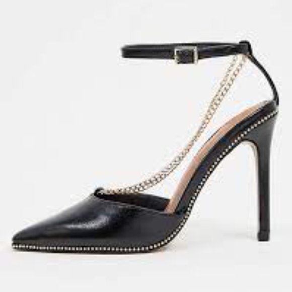 ASOS DESIGN Priscilla Black Pointed Toe High Heels with Chain Size 8Cat & Jack B - Picture 1 of 10